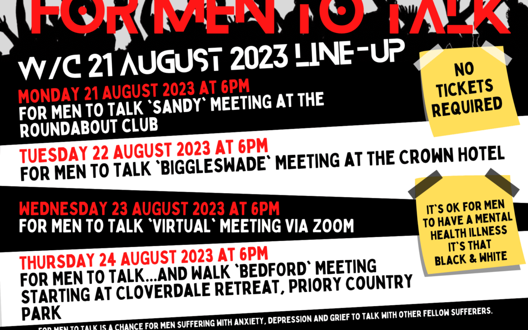 ‘For Men To Talk’ w/c 21 August 2023 Meetings