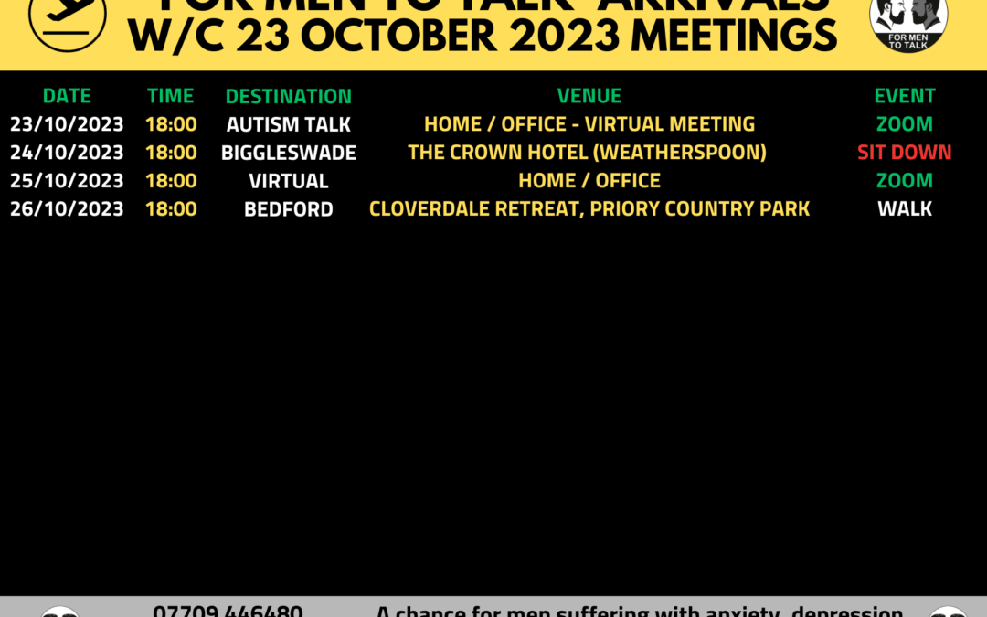 ‘For Men To Talk’ w/c 23 October 2023 Meetings