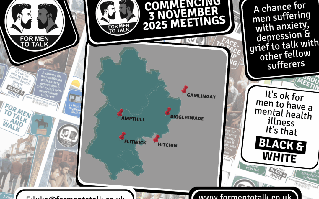 You don’t have to face it alone. Upcoming support meetings – ‘For Men To Talk’ week commencing 3 November 2025. 