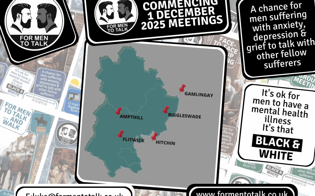 Start the month with support – your voice matters. ‘For Men To Talk’ week commencing 1 December 2025 Meetings. 