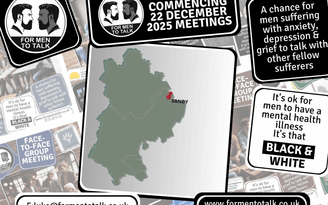 Find comfort and connection this festive season. ‘For Men To Talk’ week commencing 22 December 2025 Meetings