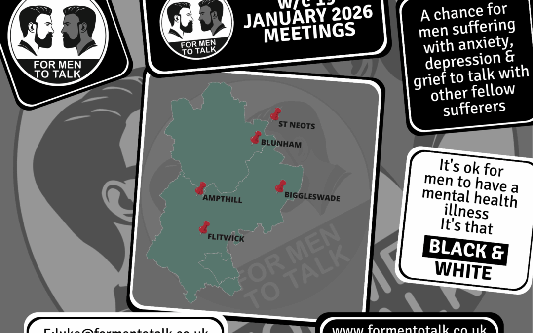 ‘For Men To Talk’. A space to talk this week, week commencing 19 January 2026 Meetings