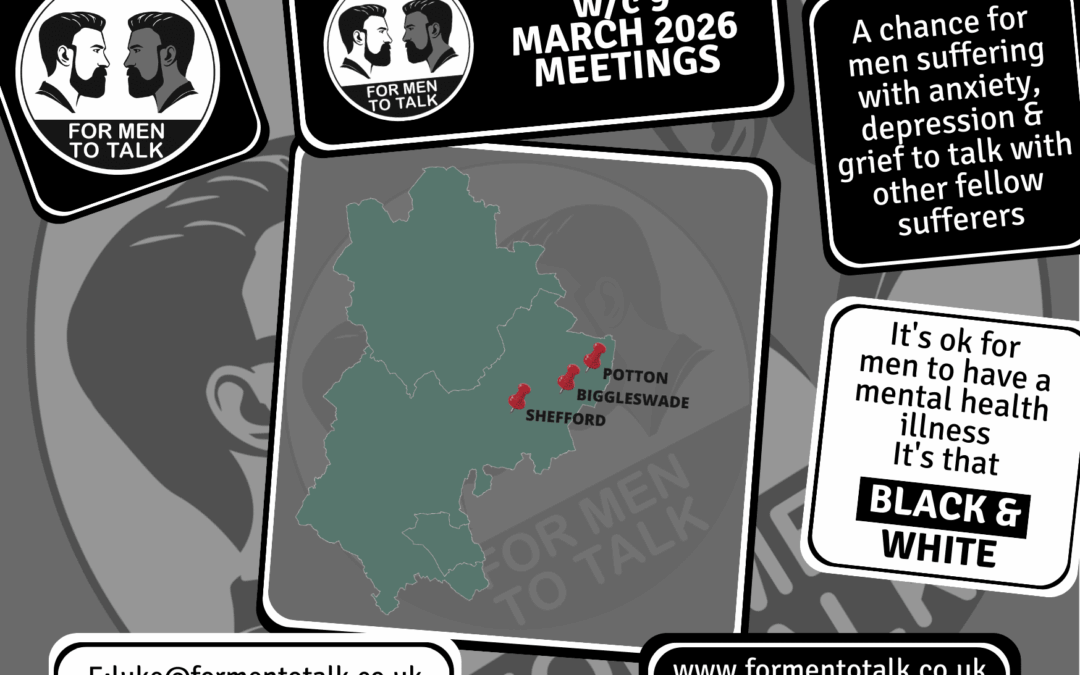 For Men To Talk: A Safe Space for Men to Share for week commencing 9 March 2026