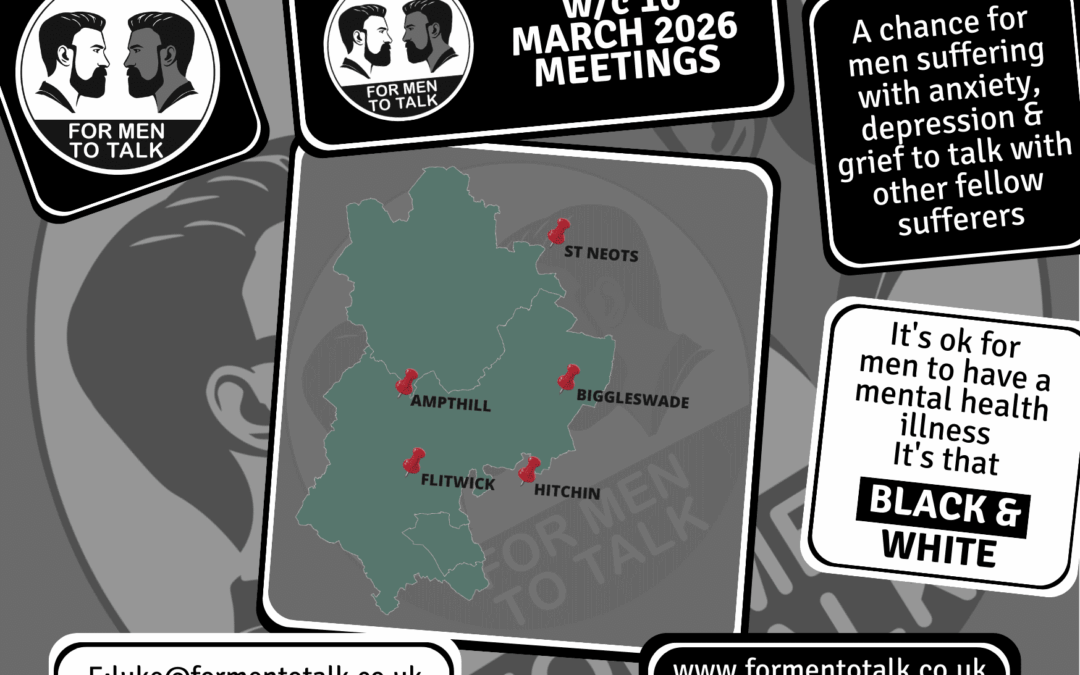 For Men To Talk: Peer Support for Men’s Mental Health for week commencing 16 March 2026