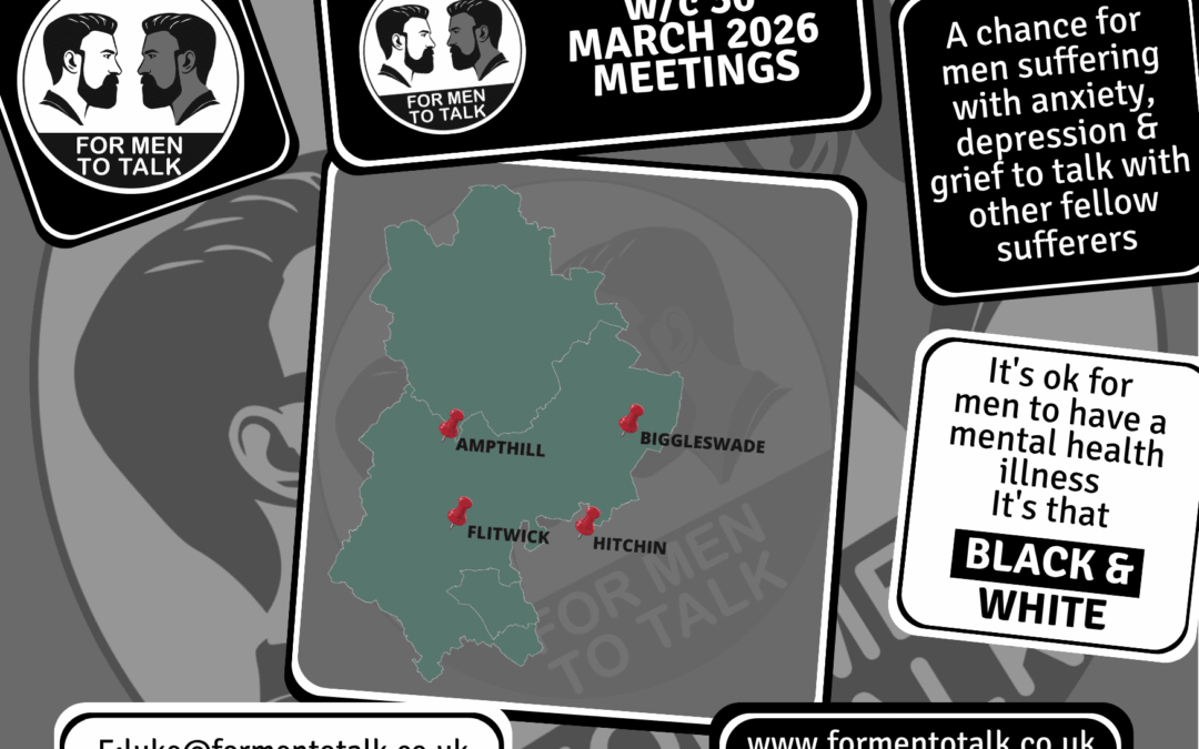 For Men To Talk: Weekly Men’s Mental Health Support for week commencing 30 March 2026