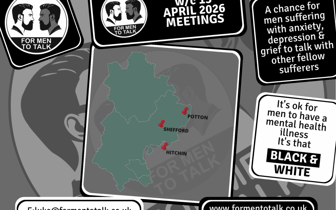 For Men To Talk welcomes men facing anxiety, depression or grief – Week Commencing Monday 13 April 2026